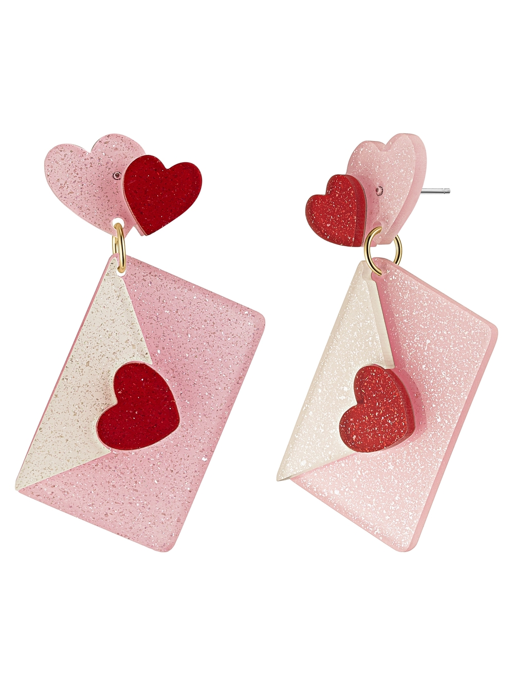 Pink & Red Heart Envelope Drop Earrings